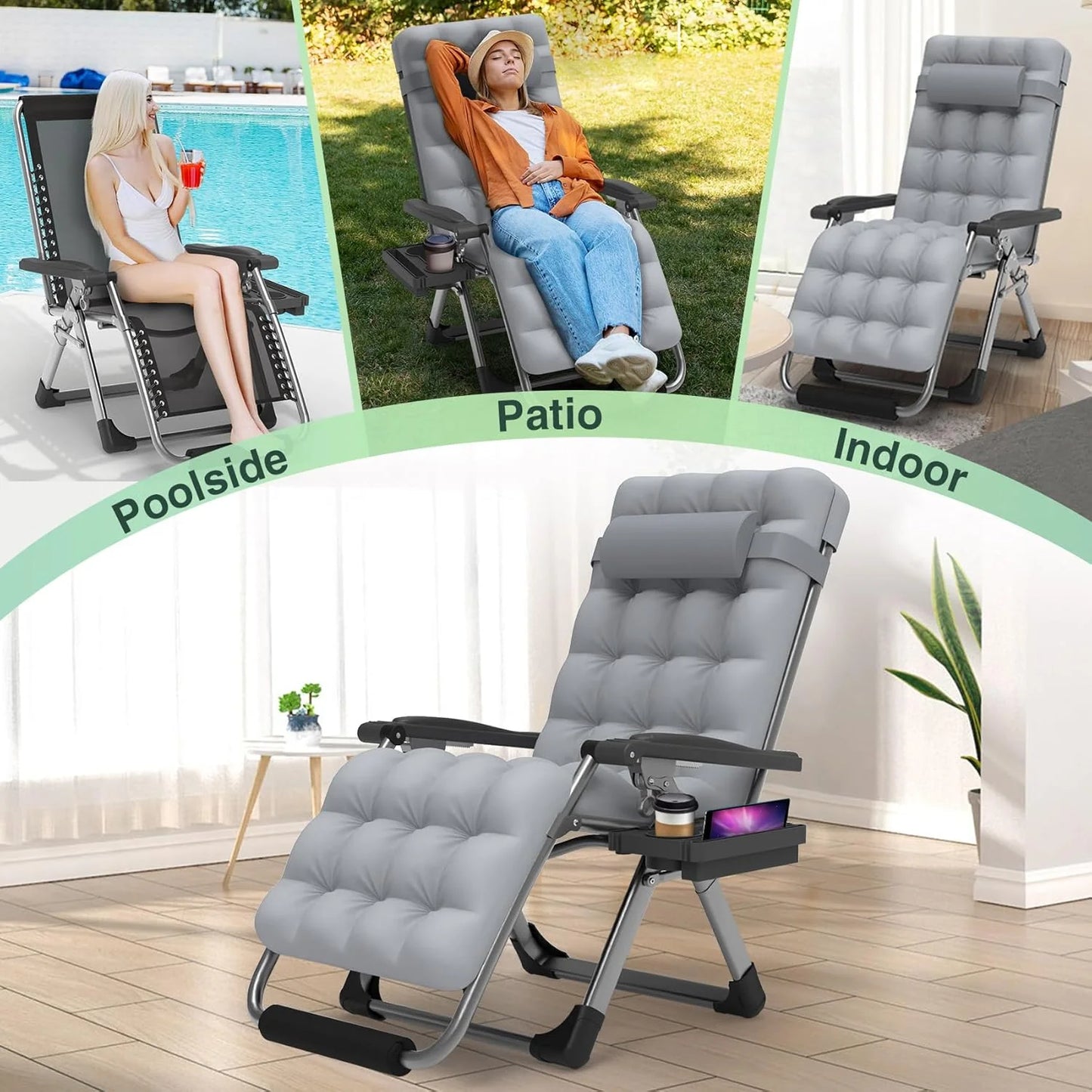 Indoor and outdoor patio chair folding lounge chair zero gravity chair with removable cushion camping lounge chair