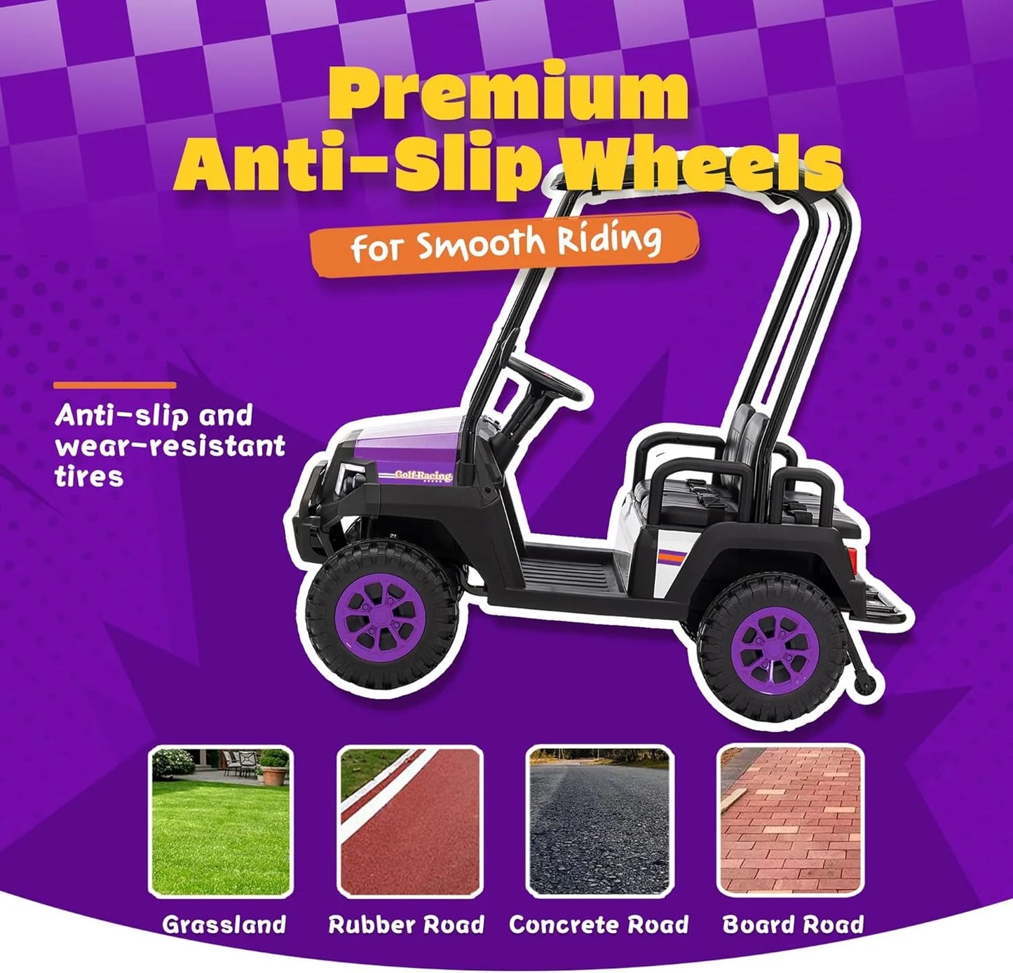 24V 7AH Children's Golf Cart with Remote Control, Removable Awning, 4-Wheel Spring Suspension