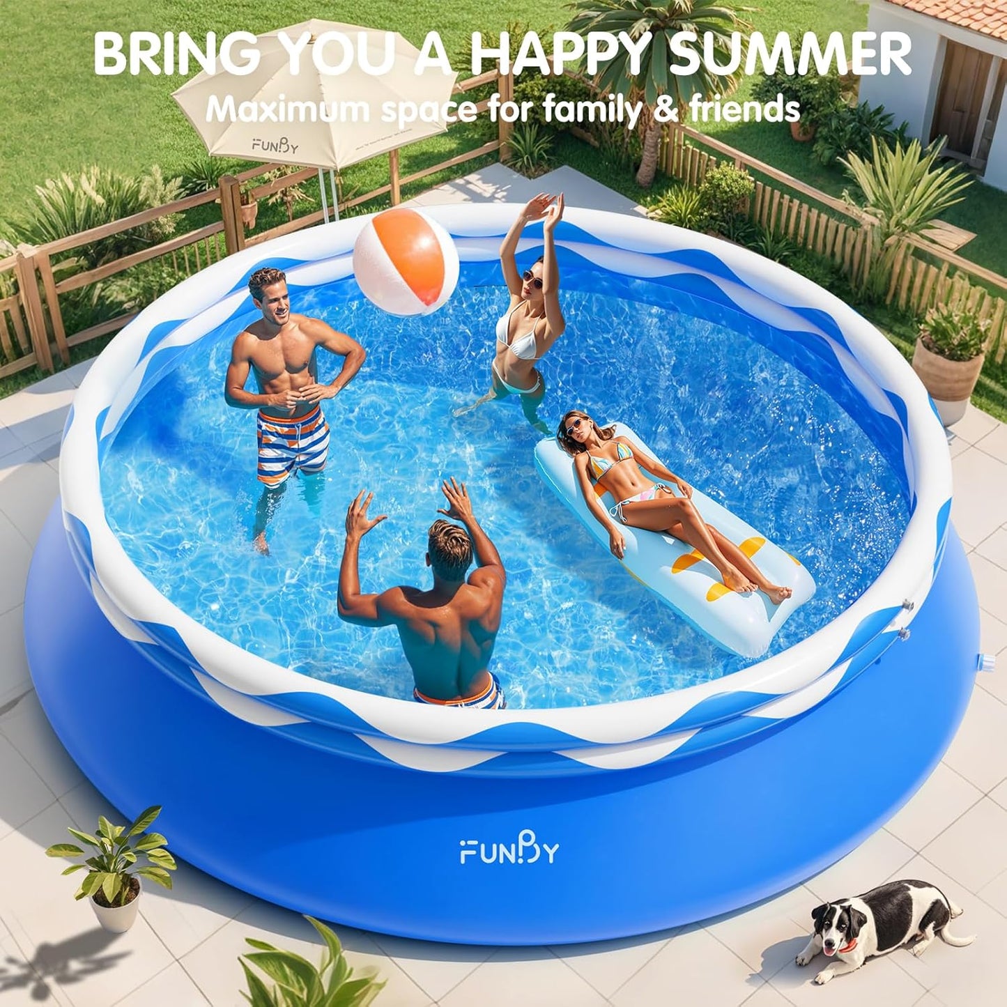 Upgraded Double Rings Inflatable Above Ground Pool Easy Set,Inflatable Swimming Pool for Adults,Inflatable Top Rings Above Ground Swimming Pool,Water Ripple Print,500 Gal Capacity (8ftx26in)