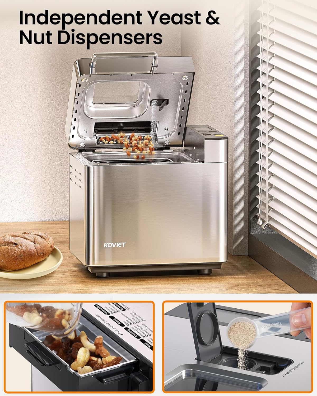 25-in-1 Bread Maker with Automatic Dual Dispenser, 2-Pound Stainless Steel Bread Maker