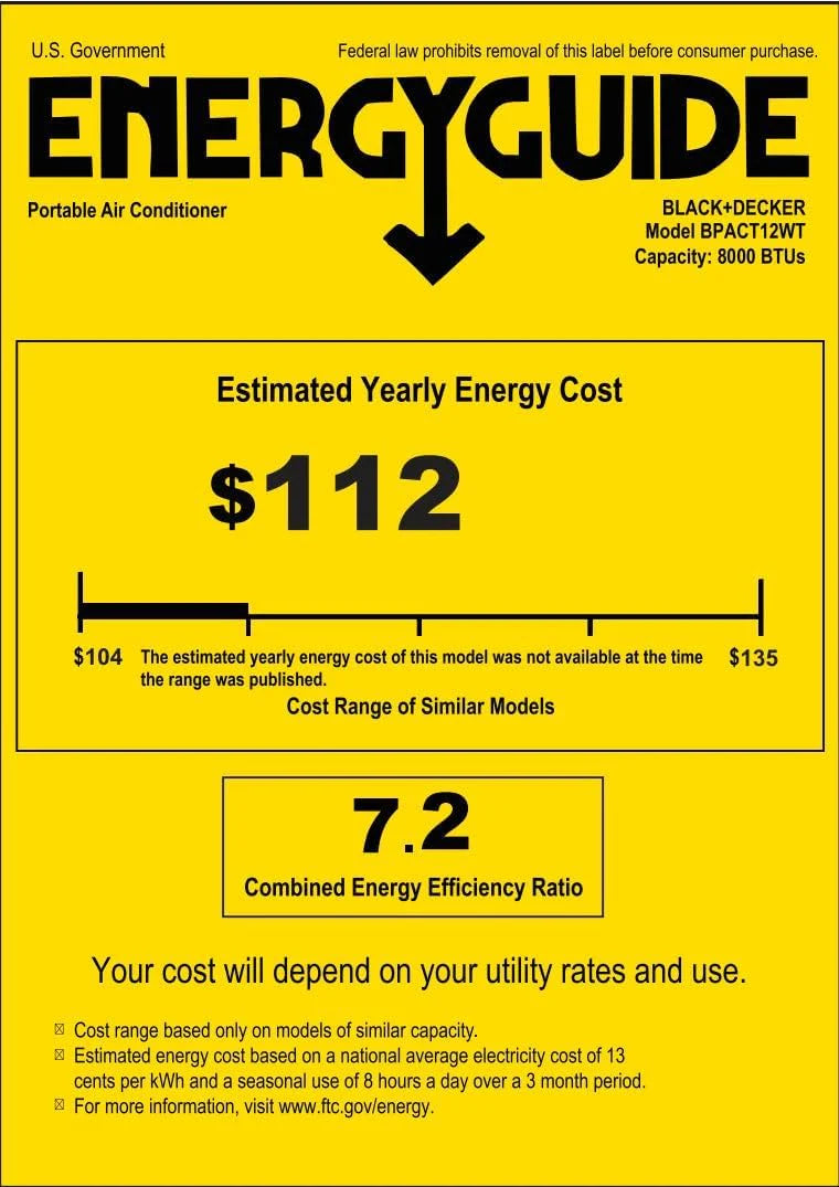 BLACK+DECKER 10,000 BTU Portable Air Conditioner for Rooms up to 450 Sq. with Remote Control, White