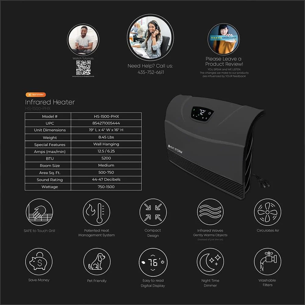HS-1500-PHX-WIFI Infrared Heater, Wifi Wall Mounted
