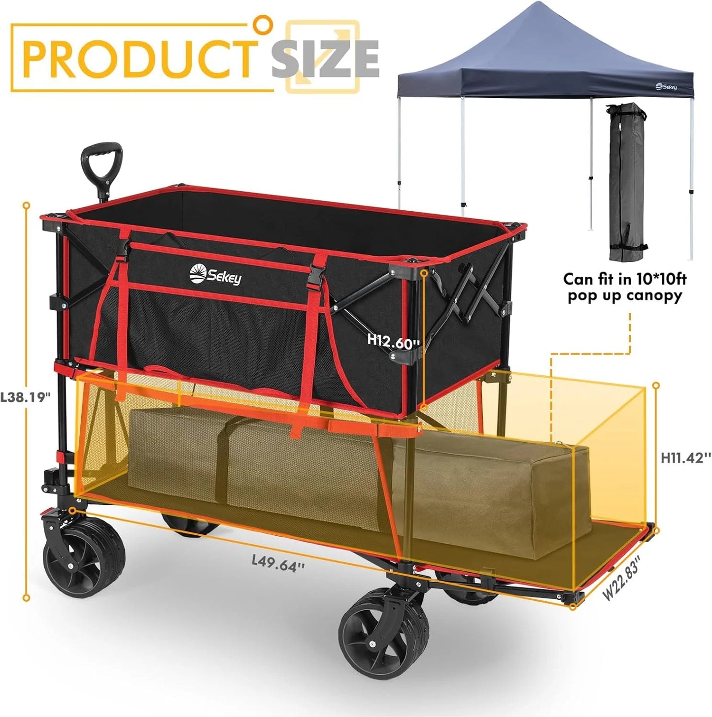 400L Large Capacity Folding Double Decker Wagon with Brakes, 50" Extra Long Extender Cart, 500lbs Heavy Duty Collapsible Wagons