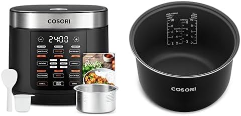 COSORI Rice Cooker 10 Cup, 24h Keep Warm, 18 Functions Fuzzy Logic Rice Maker with Stainless Steel Steamer Basket, Sauté, Slow Cooker