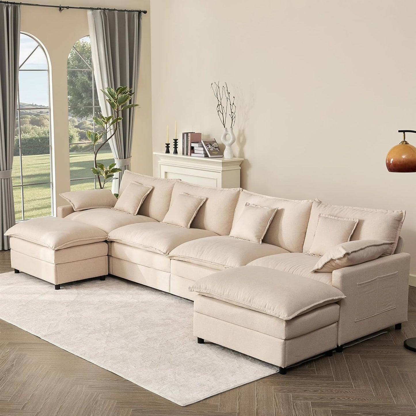 108" U-shaped sofa, modular sofa, three-seater comfortable cloud sofa