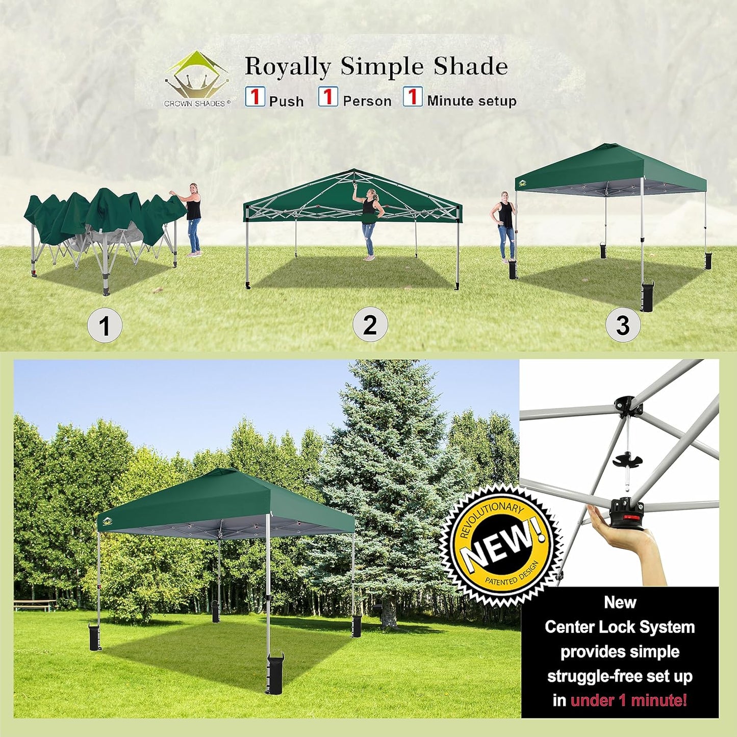 10x10 Pop-Up Awning - One-Click Installation Beach Tent - Outdoor Sunshade Silver Coated Top, 3 Heights and 4 Sand Pockets