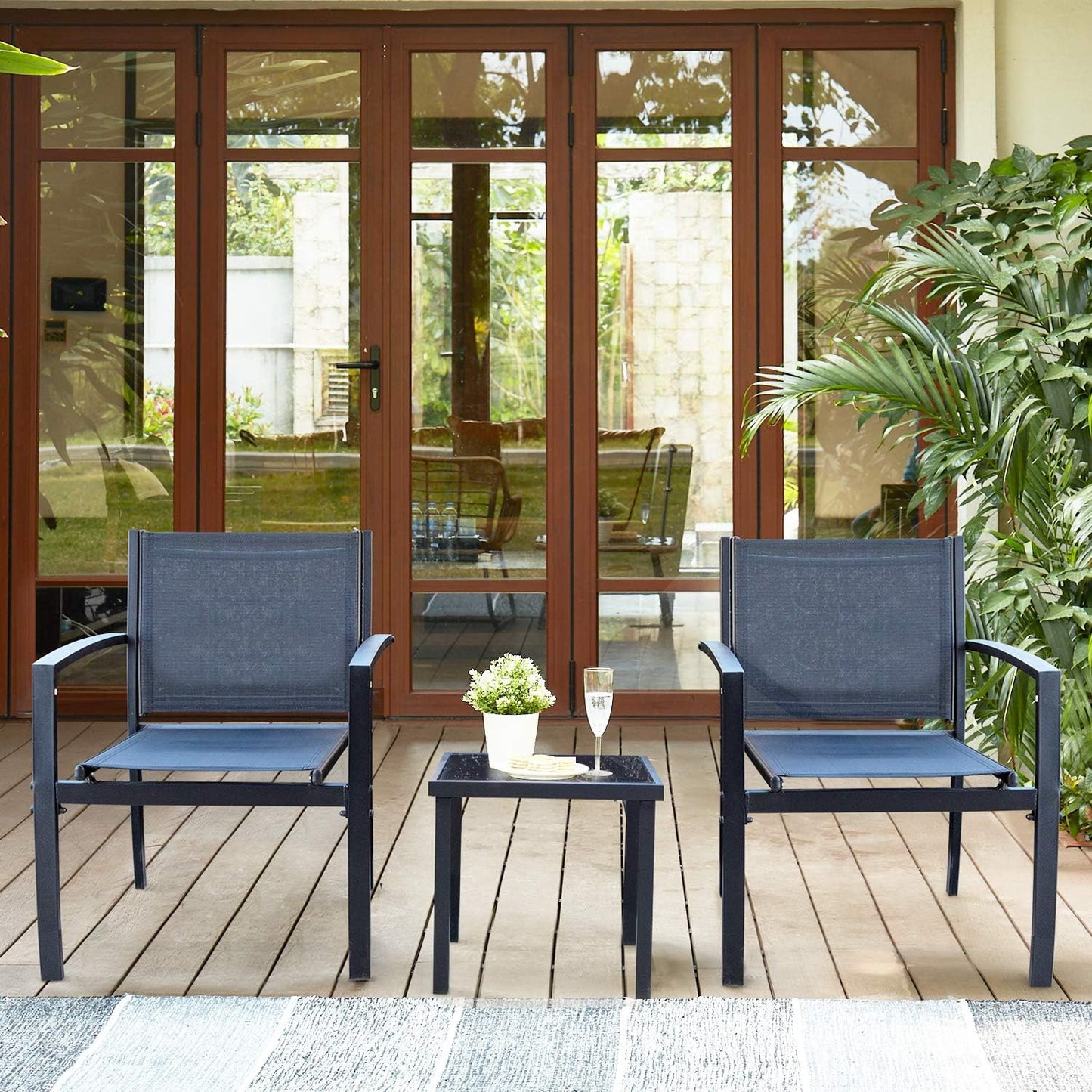 Homall Patio Dining Set 7 Pieces Outdoor Furniture Table and 6 Textilene Chairs, Light Grey