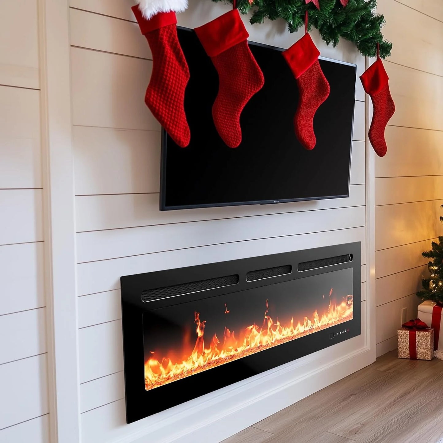 50" Smart Electric Fireplace 5300 BTU Heat Output, Ultra-Slim Wall-Mount or Built-In Electric Fireplace