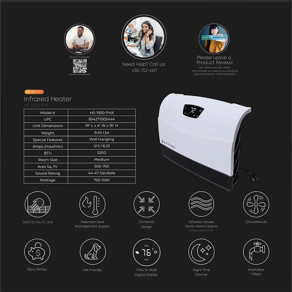 HS-1500-PHX-WIFI Infrared Heater, Wifi Wall Mounted