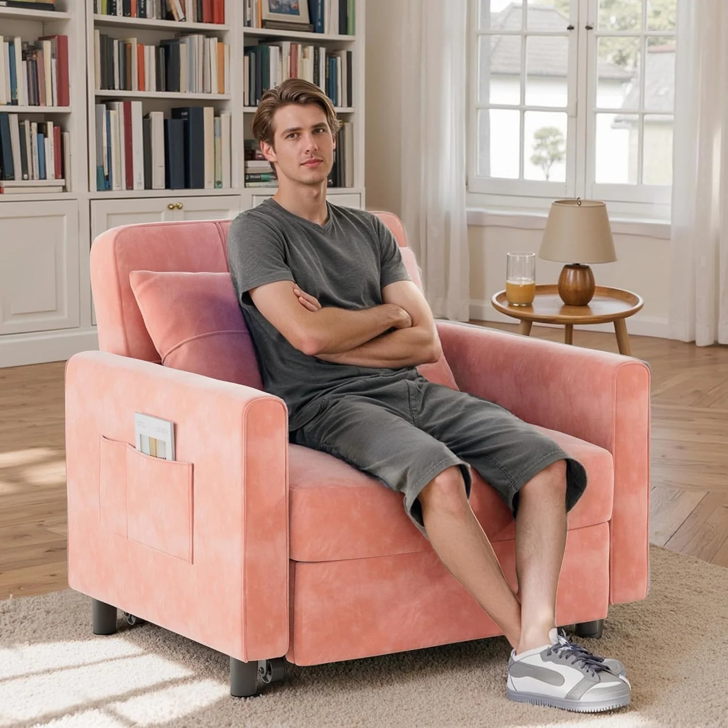 Sofa Bed Chair 3 in 1 Convertible, Pullout Single Sleeper Chair Bed with Adjustable Backrest, Spacious Multifunctional Sofa Couches