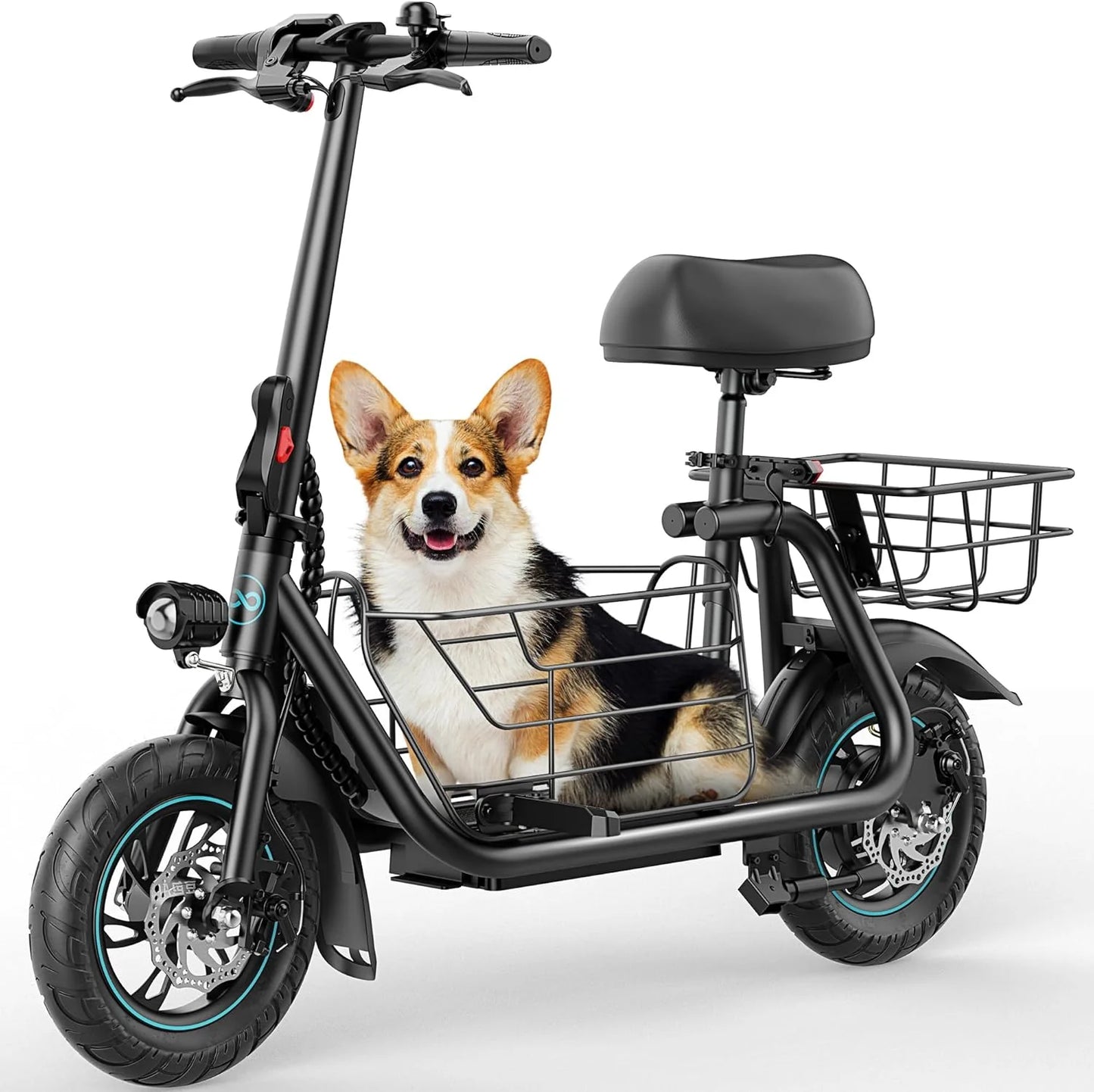 Gyroor Adult Electric Scooter with Large Center Basket, 20 Mile Range, Foldable, and Seat
