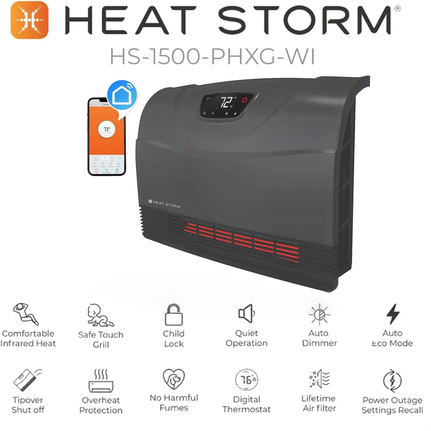 HS-1500-PHX-WIFI Infrared Heater, Wifi Wall Mounted