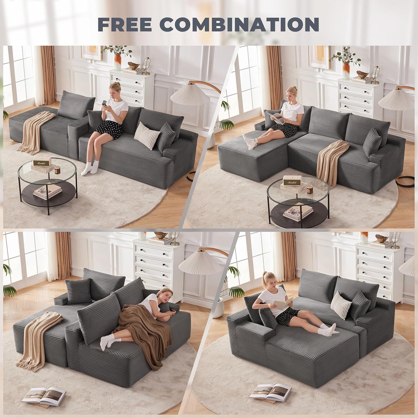 110-inch cloud sofa, boneless sofa in the living room, modular sofa with deep seats