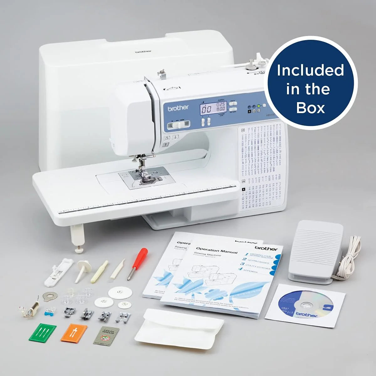 Brother Sewing and Quilting Machine, Computerized, 165 Built-in Stitches, LCD Display, Wide Table, 8 Included Presser Feet, White, 20x12x17
