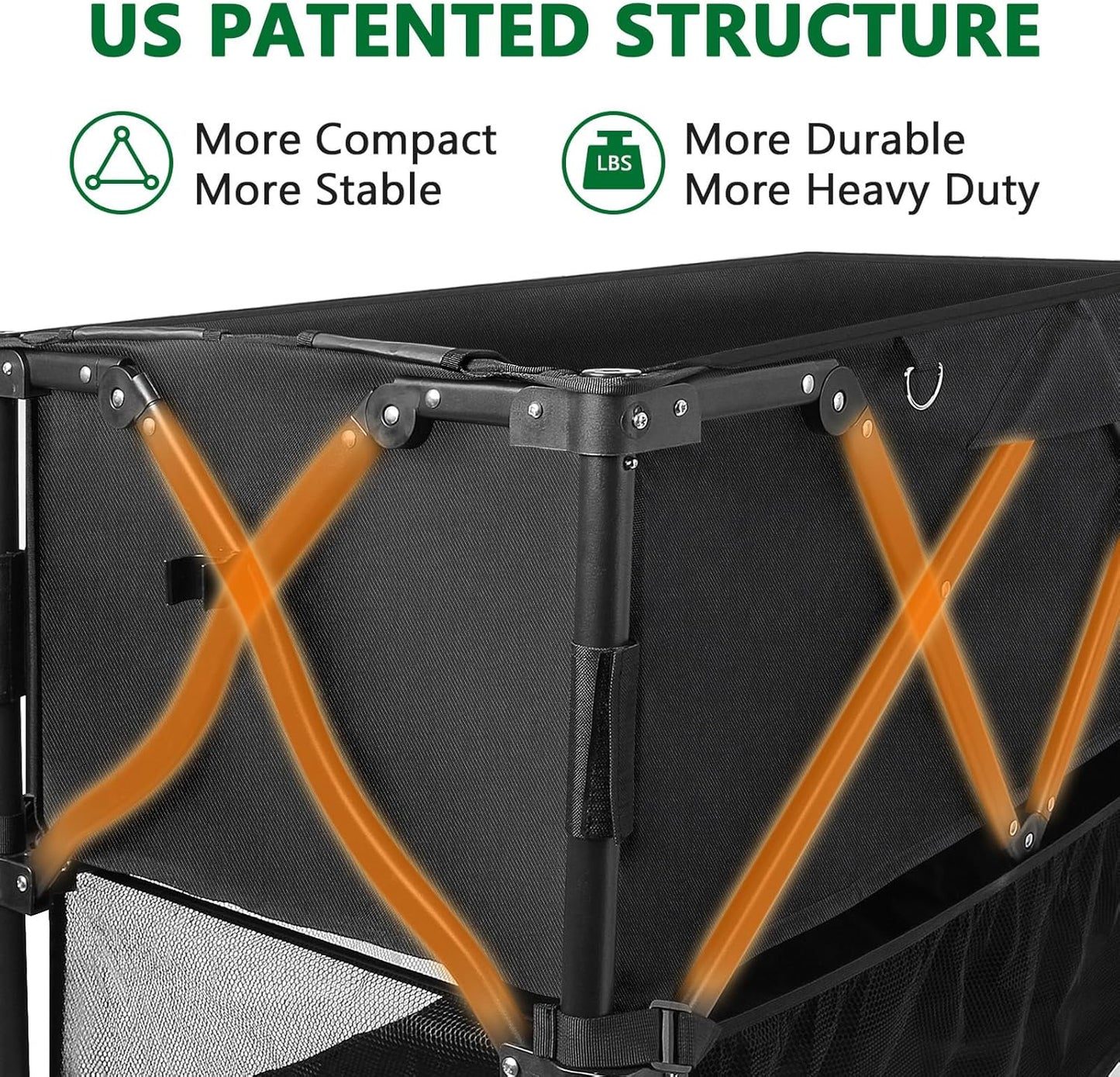 Double Decker Wagon 600lb Capacity & 400L Collapsible Sports Wagon with Big Wheels 54" Extended Utility Folding Cart