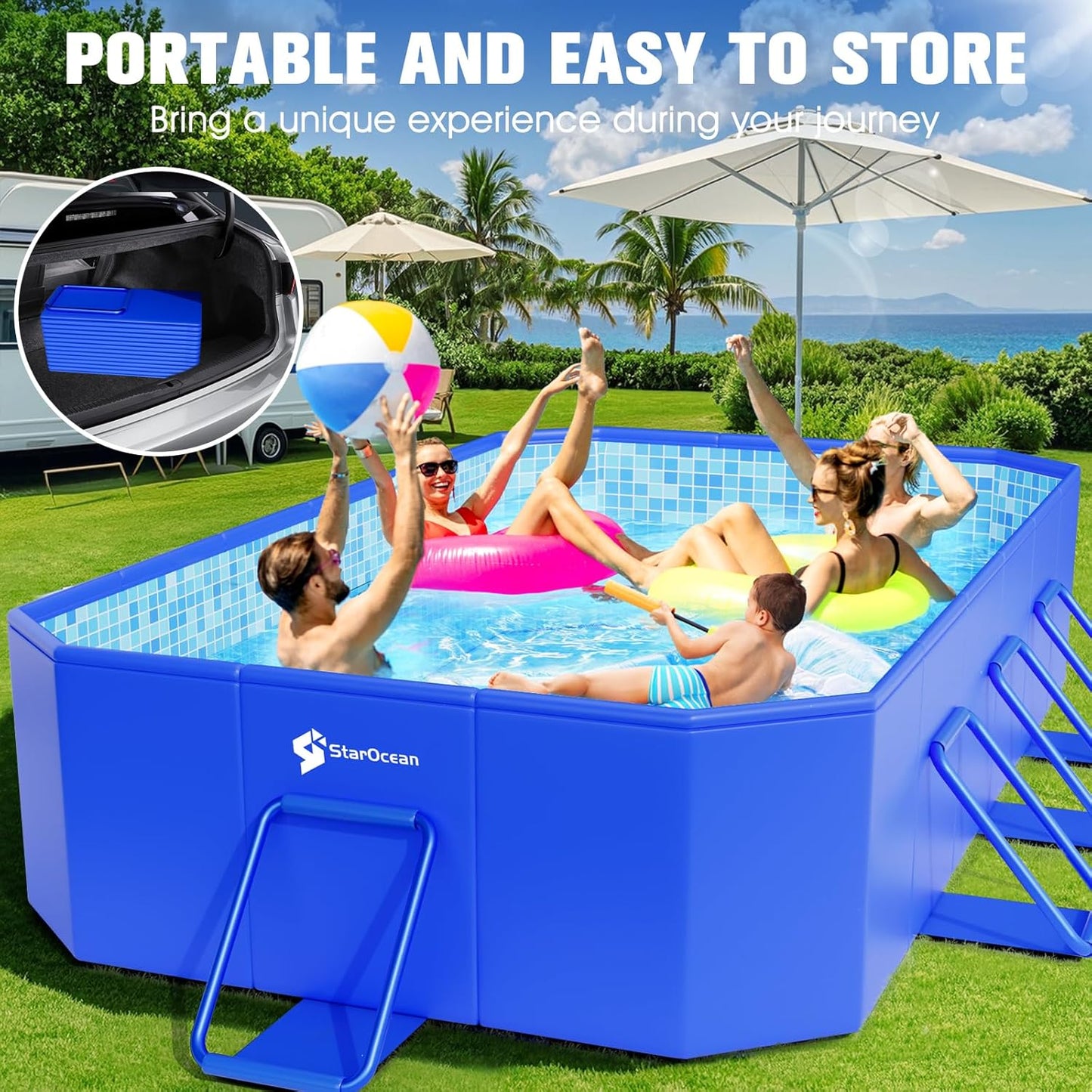Foldable Pool, Large Non-Inflatable Swimming Pool for Kids,Adult Collapsible Pools Hard Plastic Shell, Oversized Thickened,Portable Folding Kids Pools for Backyard-Mosaic Design-89"x48"x20"