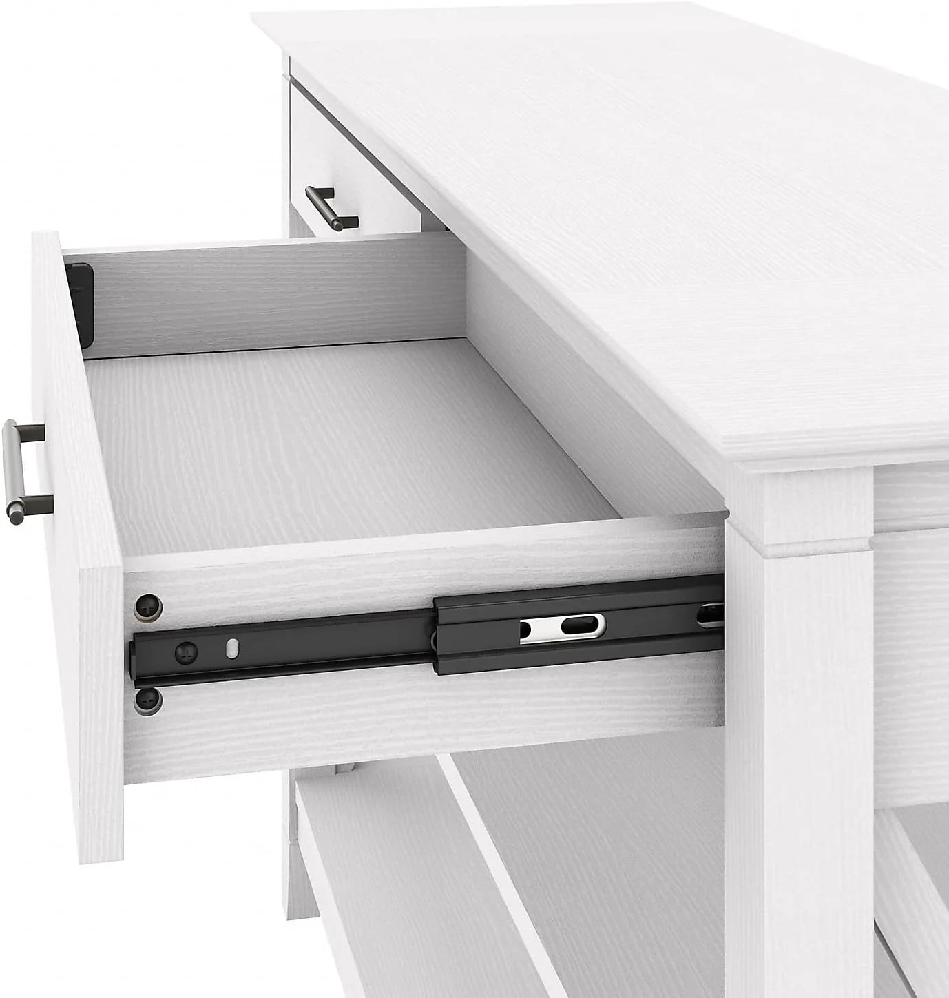 Key West Console Table with Drawers and Shelves in Linen White Oak