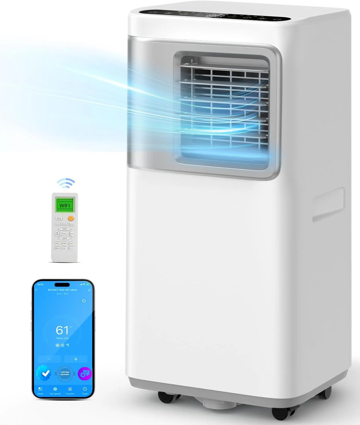 Portable-Air-Conditioners-16,000-Btu - AC Unit 5 in 1 Wifi Smart Air Conditioner with APP, Fan & Dehumidifier, Remote, 24H, Window Kits Included Drainage-free Cooling for Large Room Indoor