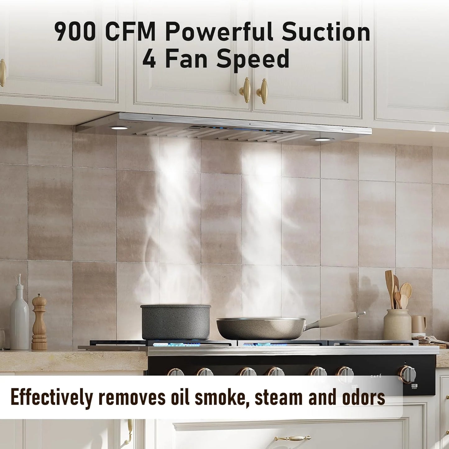 IKTCH 30" Built-in/Plug-in Range Hood 900 CFM, Ducted/Ductless Convertible Ducted, Stainless Steel Kitchen Range Hood