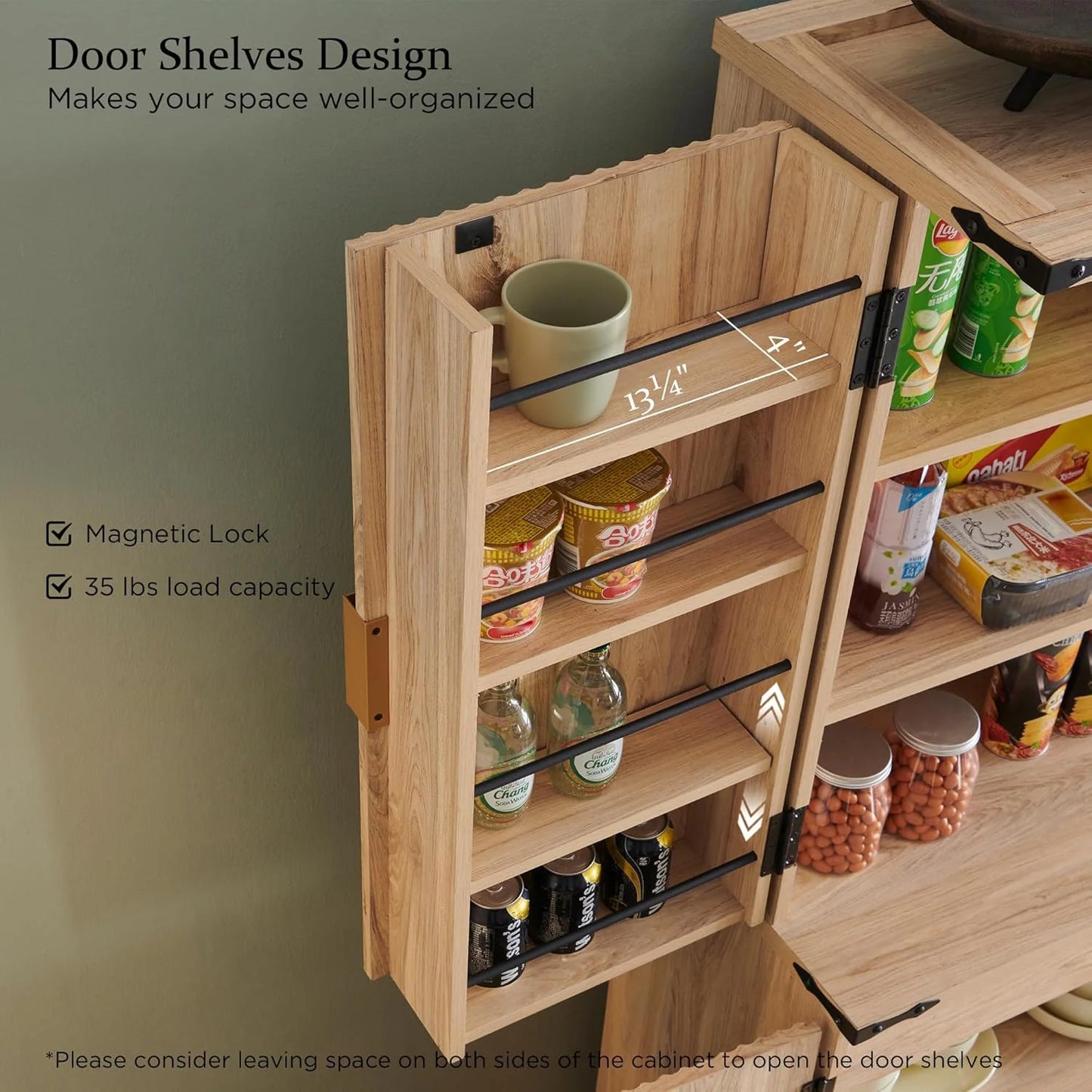 Fluted Pantry Cabinet, 72" Tall Modern Storage Cabinet with 4 Doors, Organizer, Drawer and Adjustable Shelves, Wood Cupboard