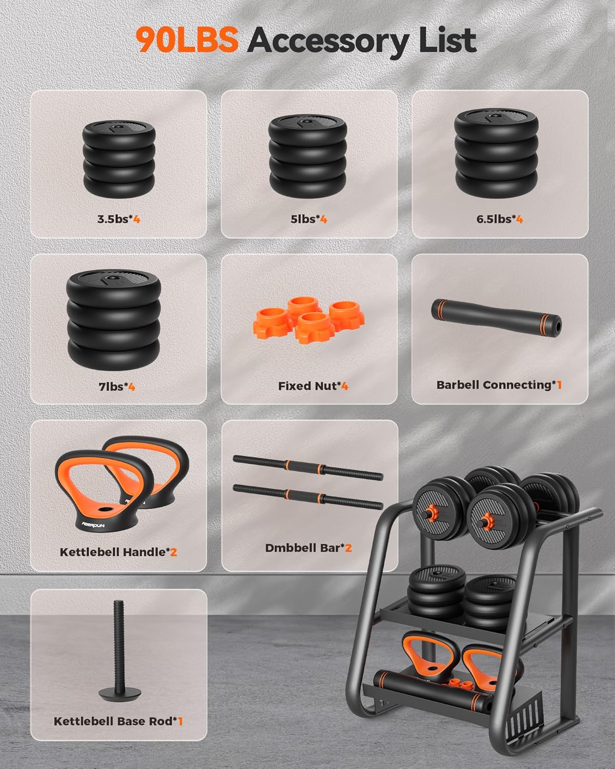 Feierdun adjustable dumbbells with connectors Barbell, kettlebell, push-up stand