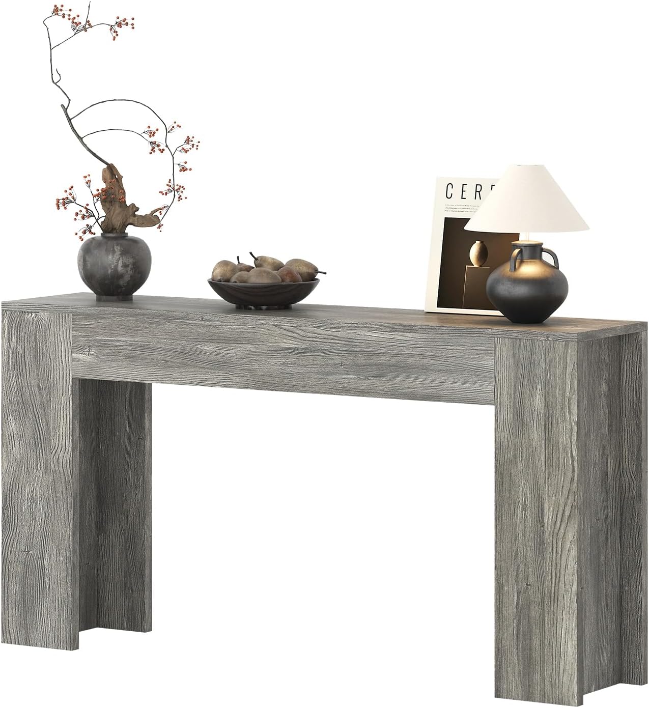 63-Inch Long Console Table with LED Light Farmhouse Sofa Table Behind Couch