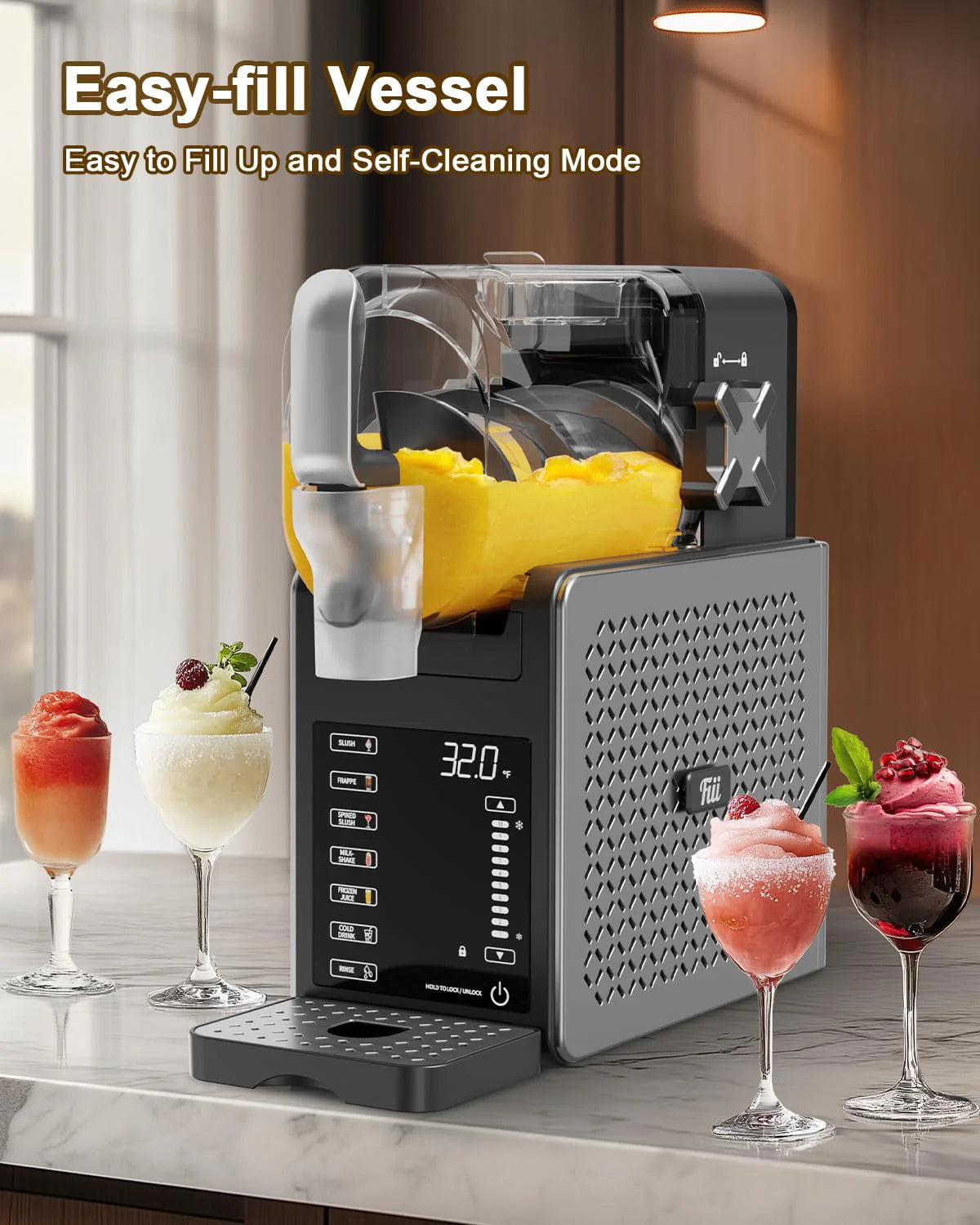 Fiii Slushie Machine 92 oz, Slushy Machine for Home, 6 Preset Programs, Quiet Operation, LED Display, Auto-Clean, No Ice Needed, Perfect for Milkshakes, Margarita Smoothie, Frappes and More