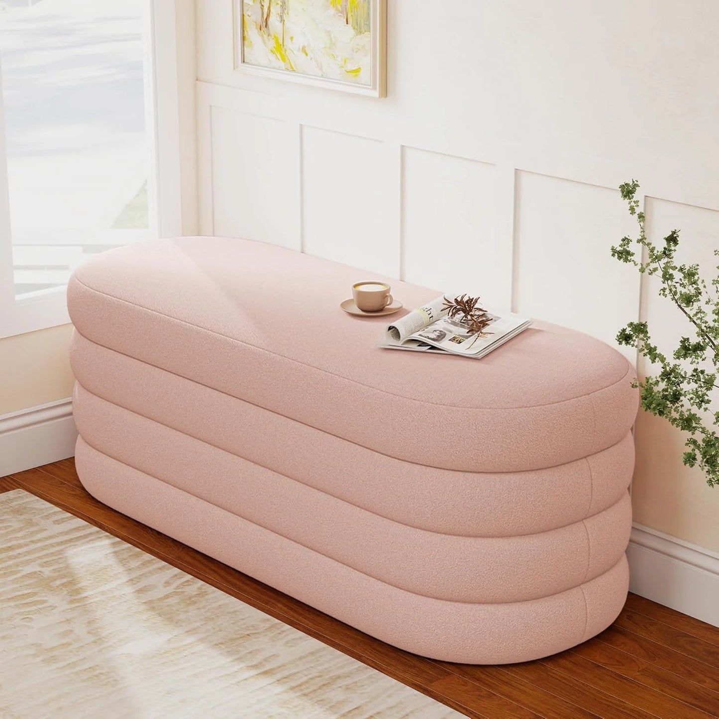 Storage Ottoman Bench 49.2 Inch Upholstered Fabric Storage Bench