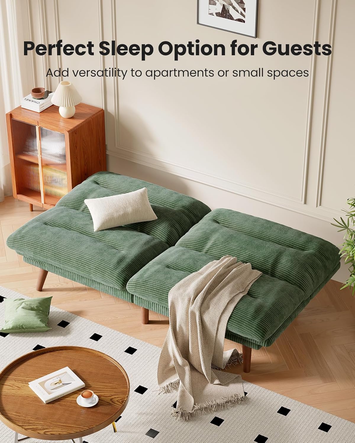 Convertible Futon Sofa Bed, 66 Inch Corduroy Futon Sofa Recliner Sofa Bed for Small Spaces, Playrooms or Offices