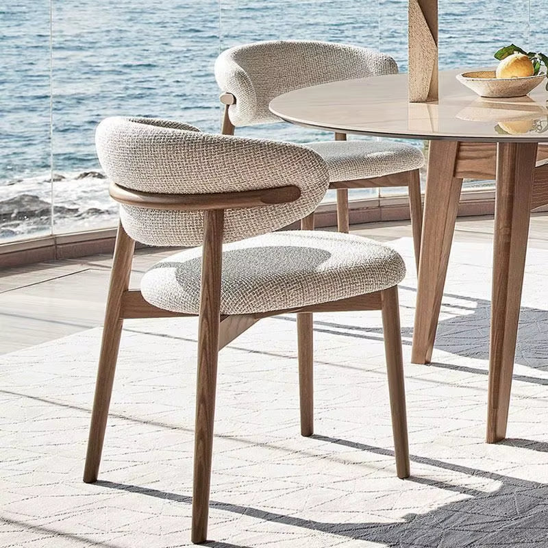 Modern Solid Wood Dining Chair with Fabric Seat for Home and Restaurant