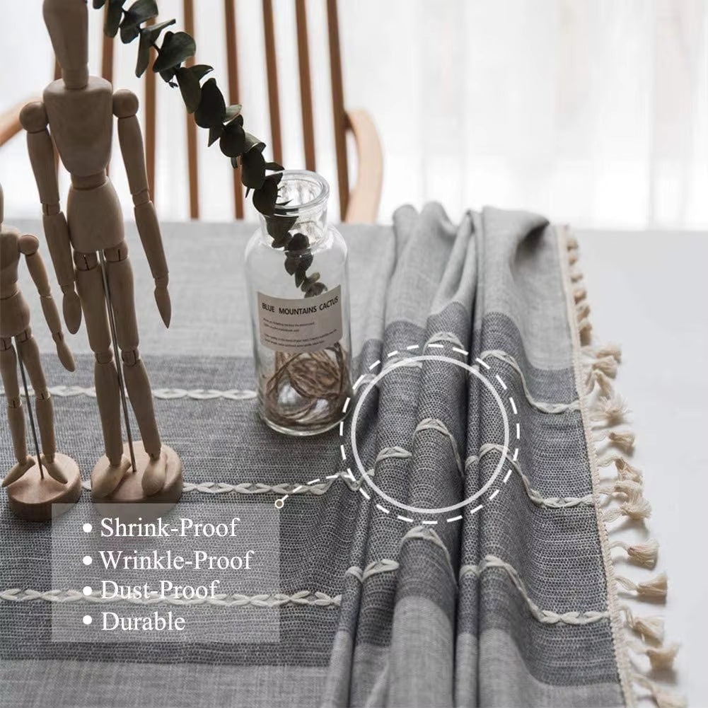 Wrinkle Resistant Square Tablecloth with Tassels for Indoor Outdoor Use