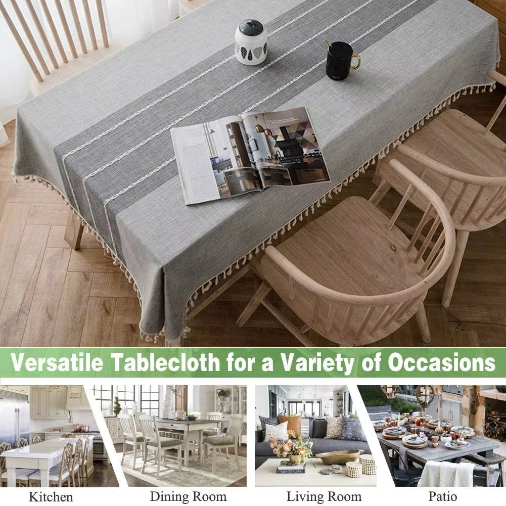 Wrinkle Resistant Square Tablecloth with Tassels for Indoor Outdoor Use