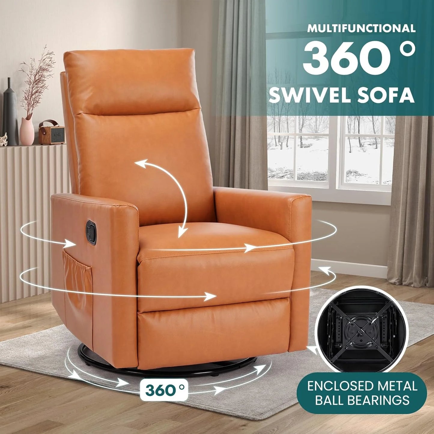 Swivel high-back rocking chair with footrest, padded glider baby chair with comfortable deep seat