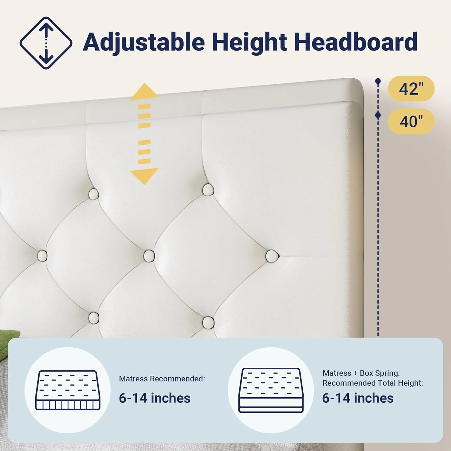 Allewie Upholstered Queen Size Platform Bed Frame with 4 Storage Drawers and Headboard, Square Stitched Button Tufted, Mattress Foundation with Wooden Slats Support, No Box Spring Needed