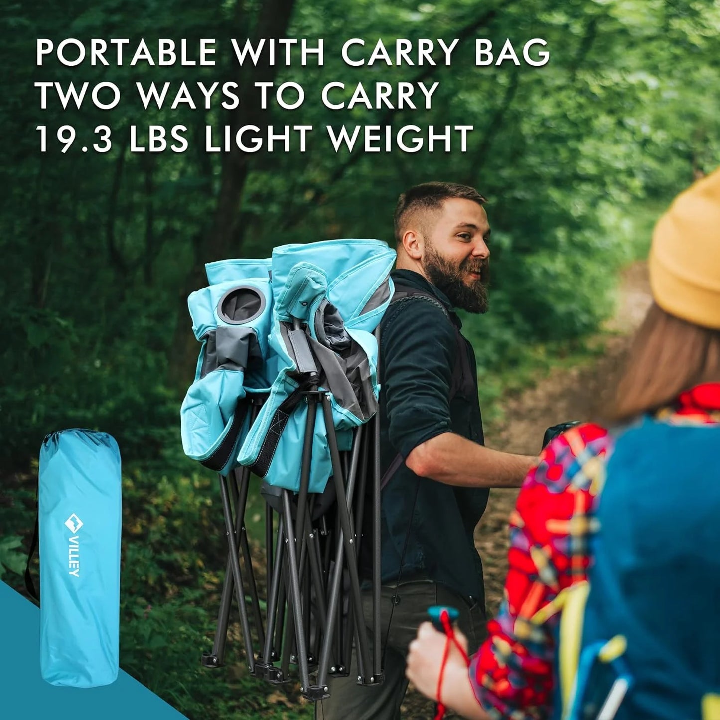 Double camping chair (with cooler bag), extra wide love seat, heavy duty padded camping sofa, portable folding chair