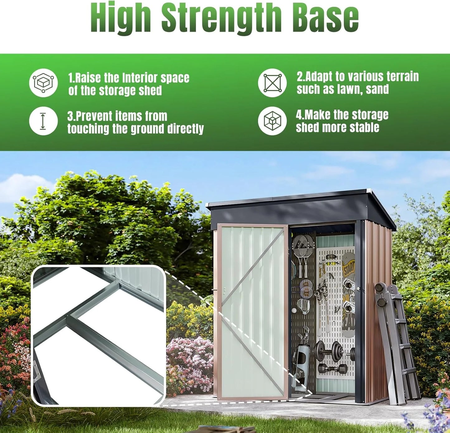 Aoxun 6.2x4 FT Shed Outdoor Storage Shed Metal Garden Shed with Lockable Doors & Slooping Roof Tool Shed Bike Shed for Backyard, Patio, Poolside (Brown)