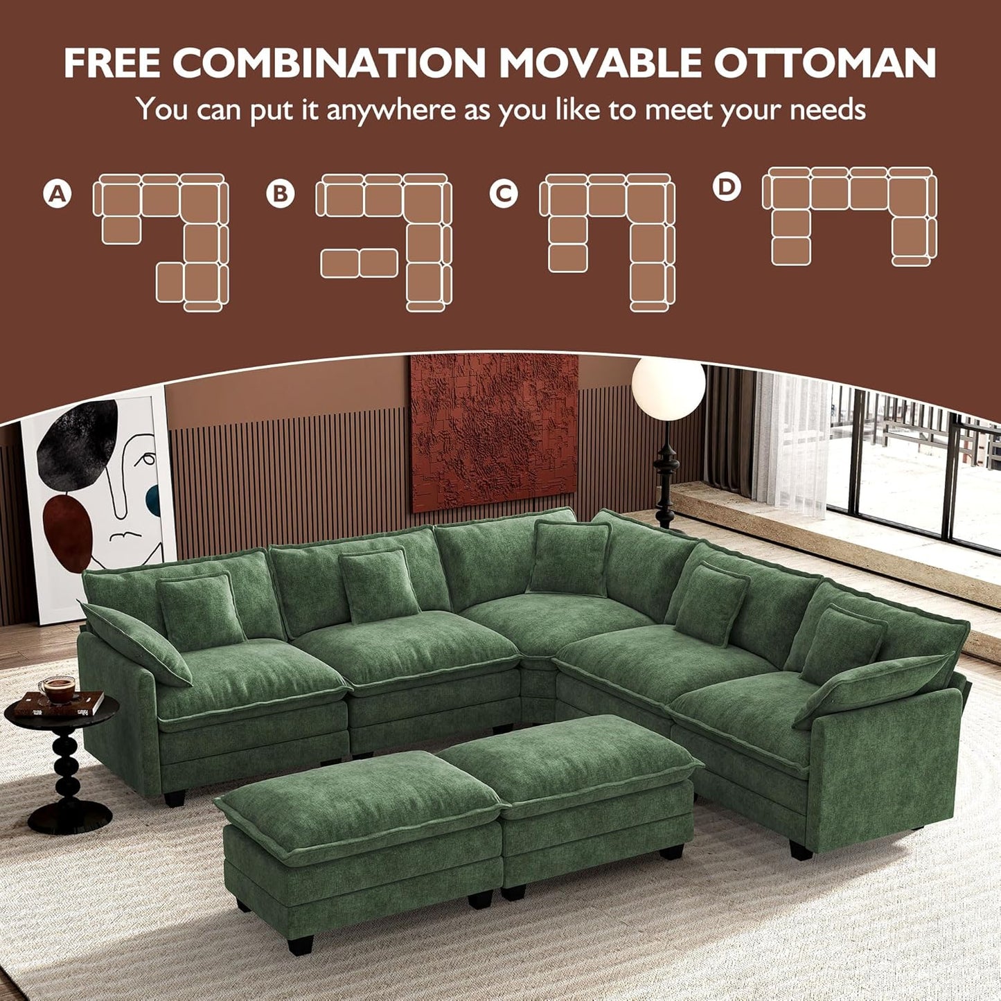 ihanherry 146-inch U-shaped modern sofa modular area cloud sofa