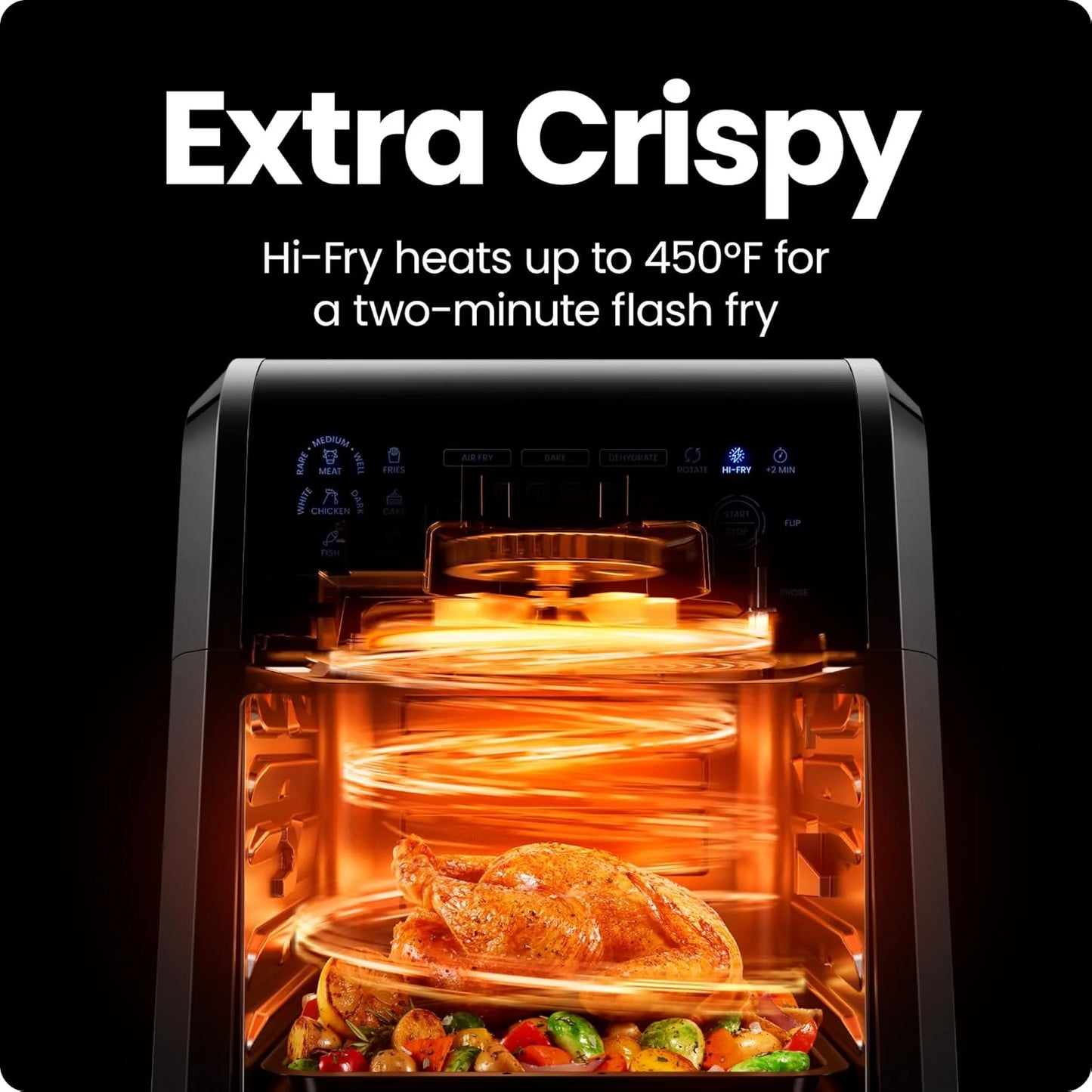 CHEFMAN ExacTemp™ 12-Quart Air Fryer with Integrated Smart Cooking Thermometer, 28 Touchscreen Presets, Broiler, Dehydrator, and Oven