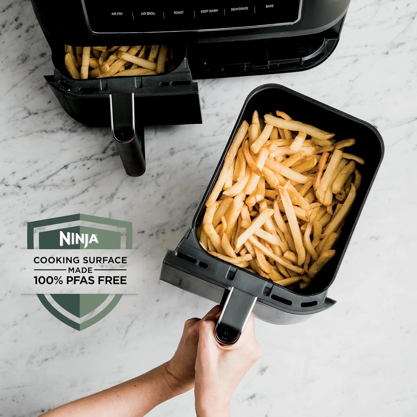 Ninja Foodi 6-in-1 FlexBasket Air Fryer with 7-QT MegaZone & Basket Divider for Large Proteins & Full Meals, Smart Finish Cook 2 Foods 2 Ways, Family Sized Capacity, Air Fry, Roast & More