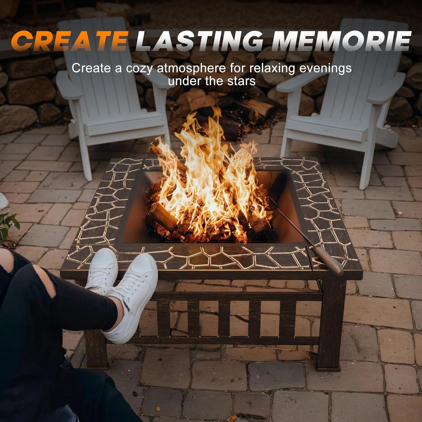 Devoko Outdoor Fire Pit, 32 Inch Firepit Table Metal Outdoor Fireplaces with Waterproof Cover for Outside Patio Camping