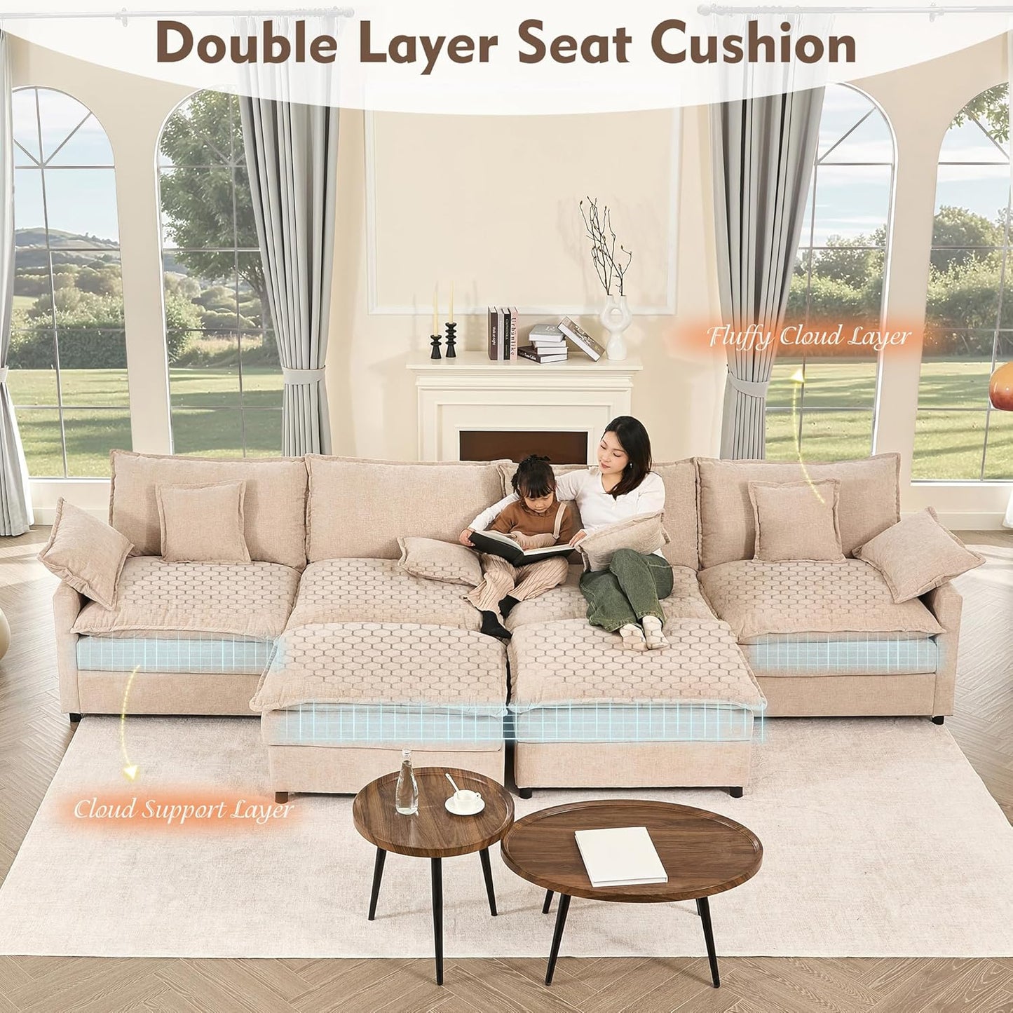 108" U-shaped sofa, modular sofa Comfortable cloud sofa