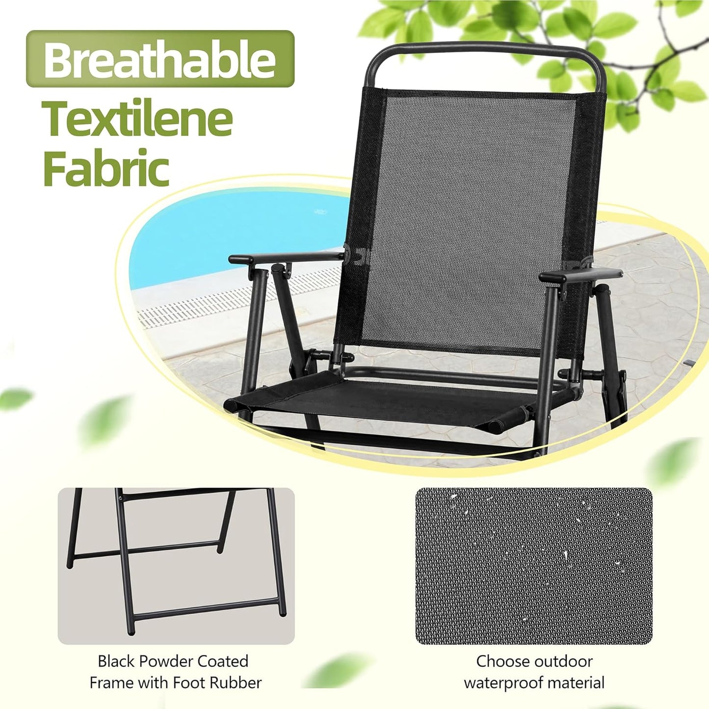 Vongrasig 6 Piece Folding Patio Dining Set,Small Metal Outdoor Garden Patio Table and Chair Set w/Umbrella for Lawn,Deck,Backyard,Black