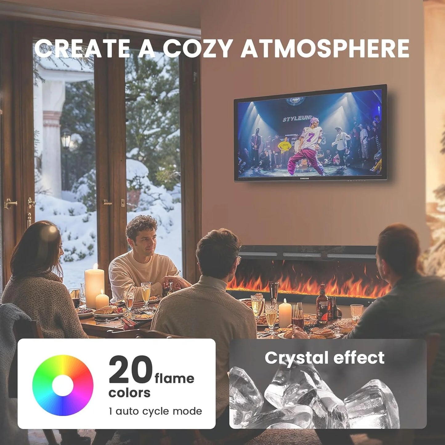 50" Smart Electric Fireplace 5300 BTU Heat Output, Ultra-Slim Wall-Mount or Built-In Electric Fireplace