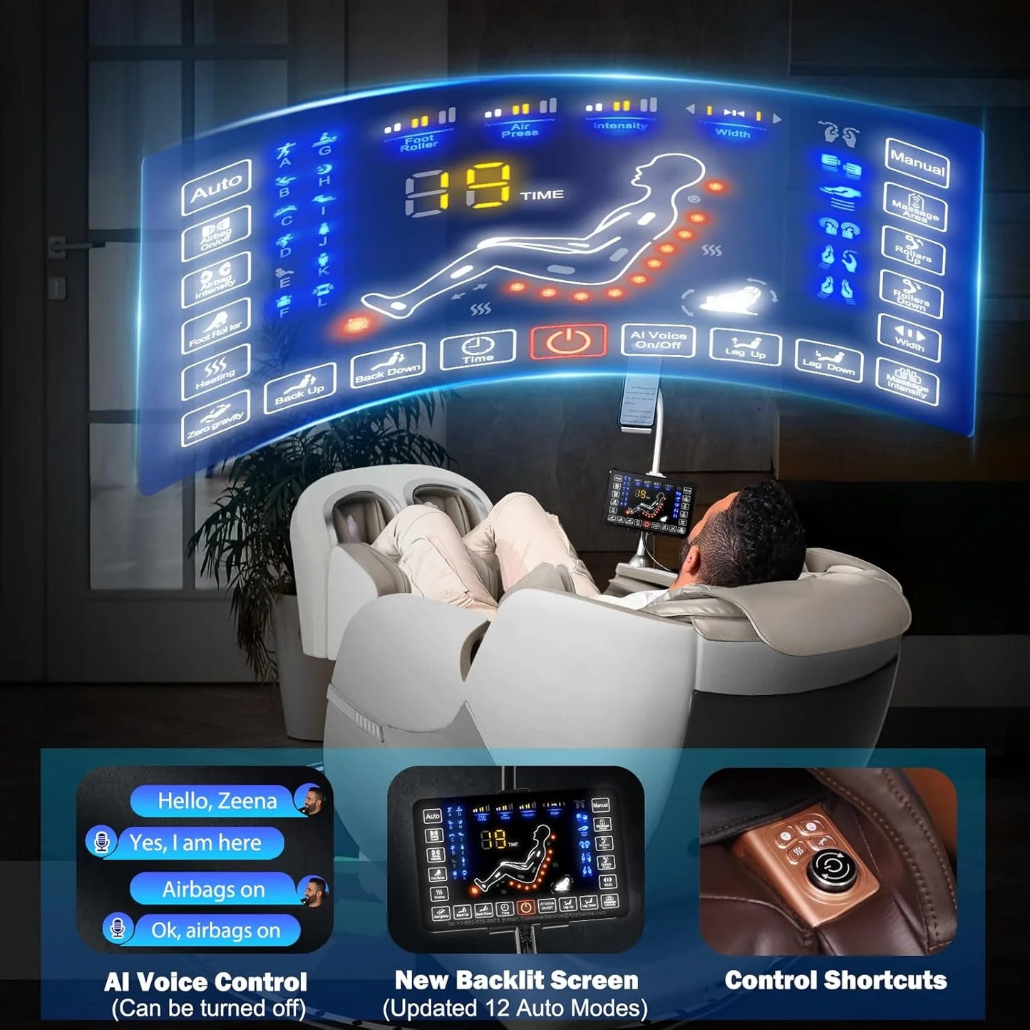 2025 Massage Chair Full Body, Zero Gravity SL-Track Shiatsu Massage Recliner Chair with Heat, AI Control, Body Scan and Calfrest Extension