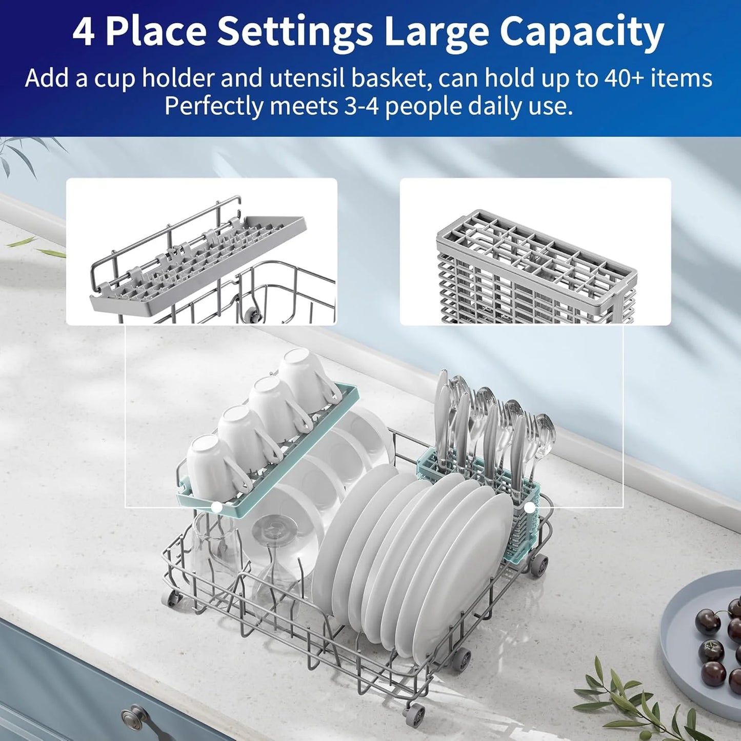 AIRMSEN portable tabletop dishwasher, 5 washing programs mini dishwasher