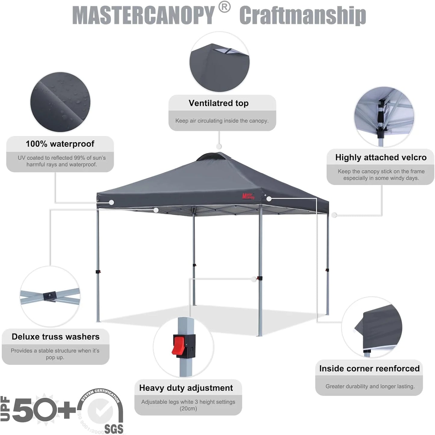 Durable Pop-up Canopy Tent with Roller Bag (10x10, Black)