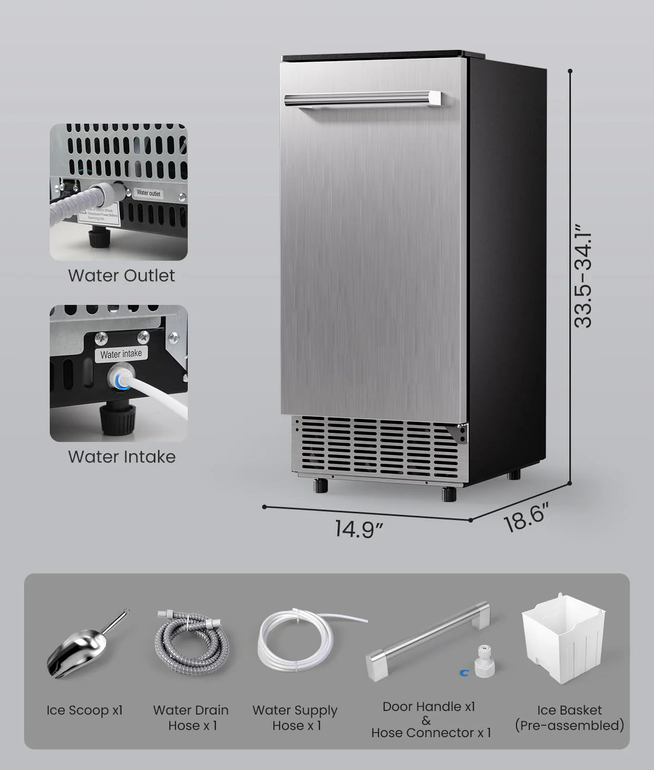 ecozy Portable Ice Maker Countertop, 9 Cubes Ready in 6 Mins, 26 lbs in 24 Hours, Self-Cleaning Machine with Ice Bags/Standing Ice Scoop/Ice Basket for Kitchen Office Bar Party, Aqua