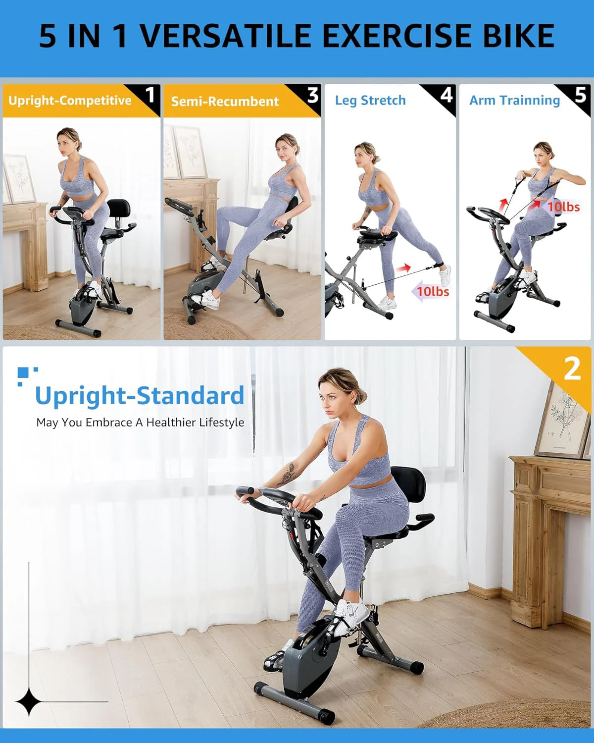 Foldable Exercise Bike Stationary Bikes for Home, 5 IN 1 Indoor Workout Bike, Cycling Bike with 16-Level Quiet Magnetic Resistance, 6.6 LBS Flywheel and 300LBS Capacity, 2025 Designed 817 X-bike
