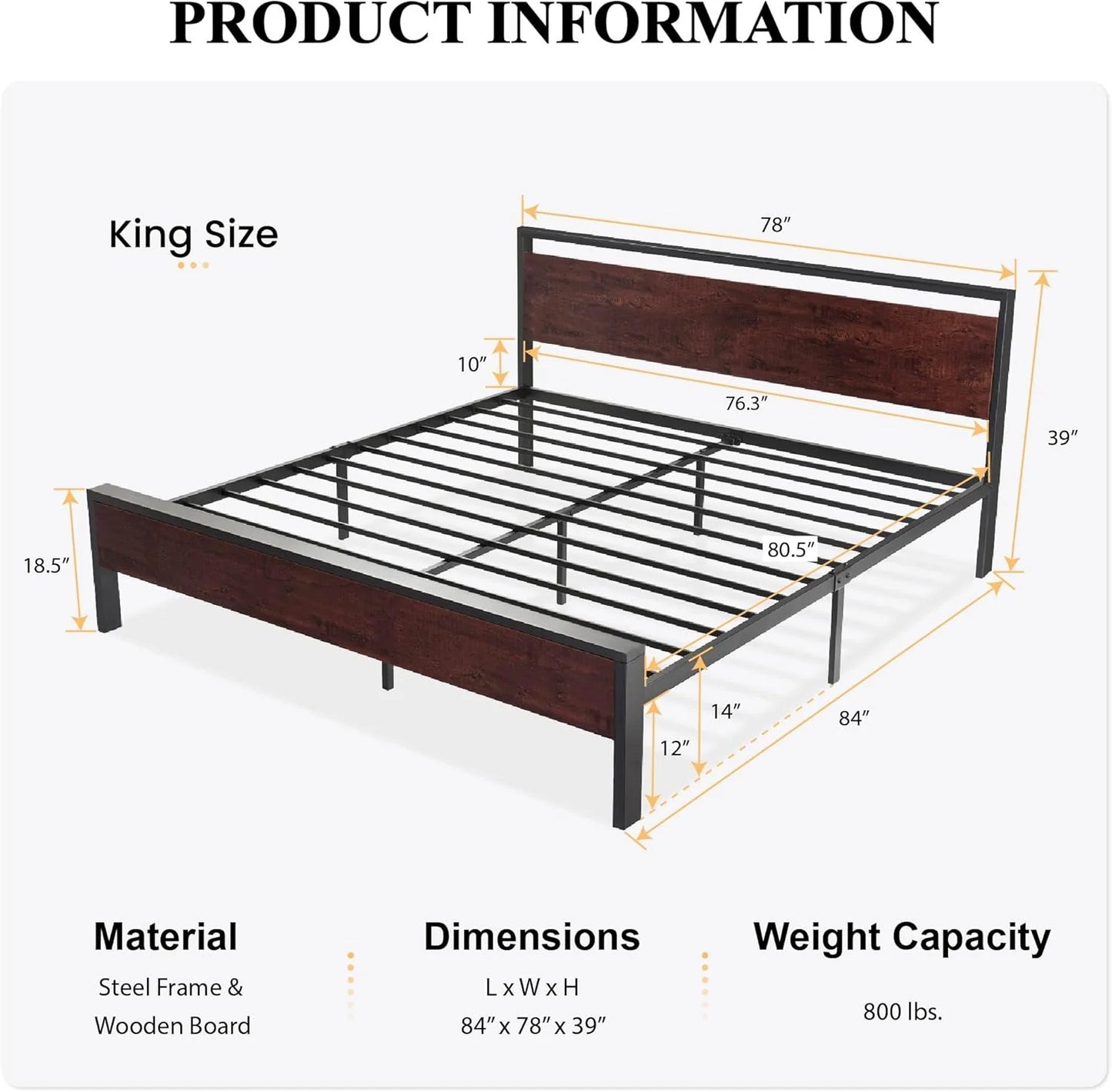SHA CERLIN 14 Inch Full Size Metal Platform Bed Frame with Wooden Headboard and Footboard, Mattress Foundation, No Box Spring Needed, Large Under Bed Storage, Non-Slip Without Noise, Mahogany