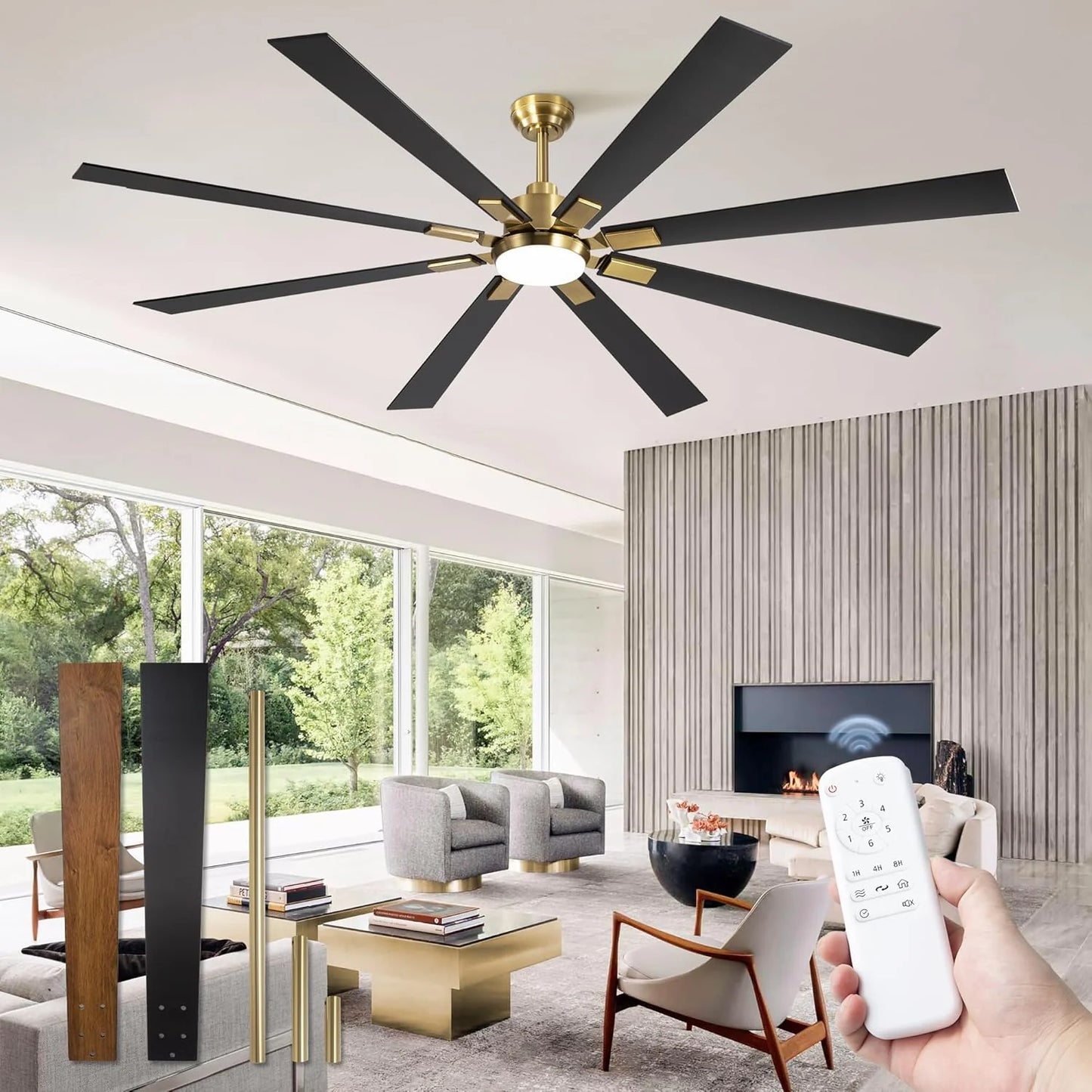 Zmishibo 72-inch large ceiling fan with lighting and remote indoor/outdoor